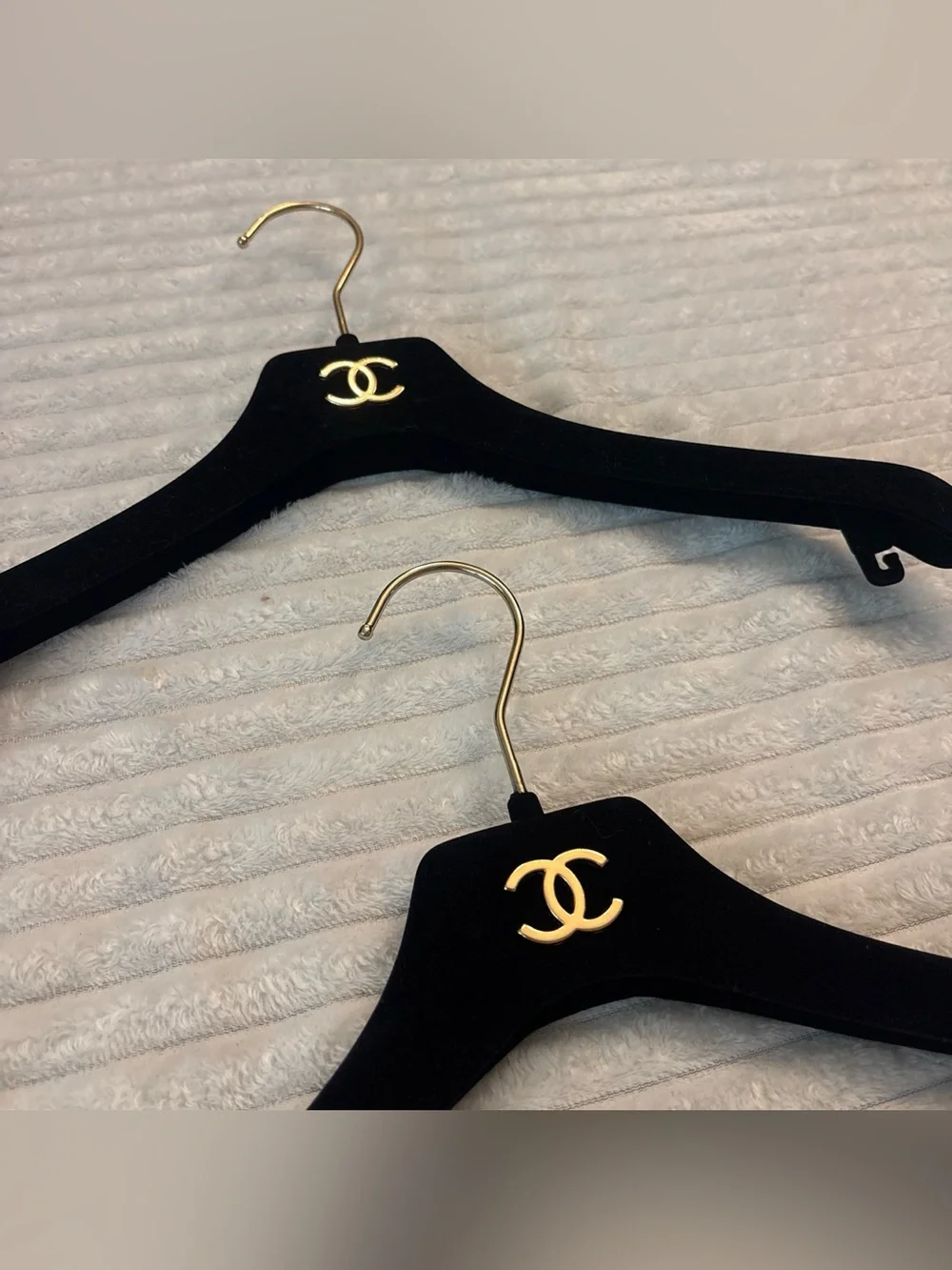 CHANEL Black Velvet Hangers with Gold CC Logo - Set of 2